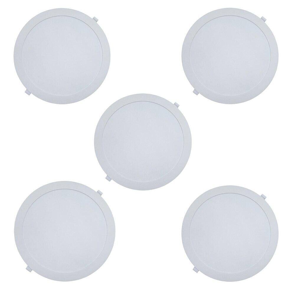 Kit 5 Painéis Plafon de Embutir Modaza Polipropileno Redondo 24W, Branco 6500K
