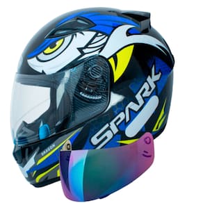 Capacete Ebf Spark Dragon Preto Azul Mais Viseira Camaleão
