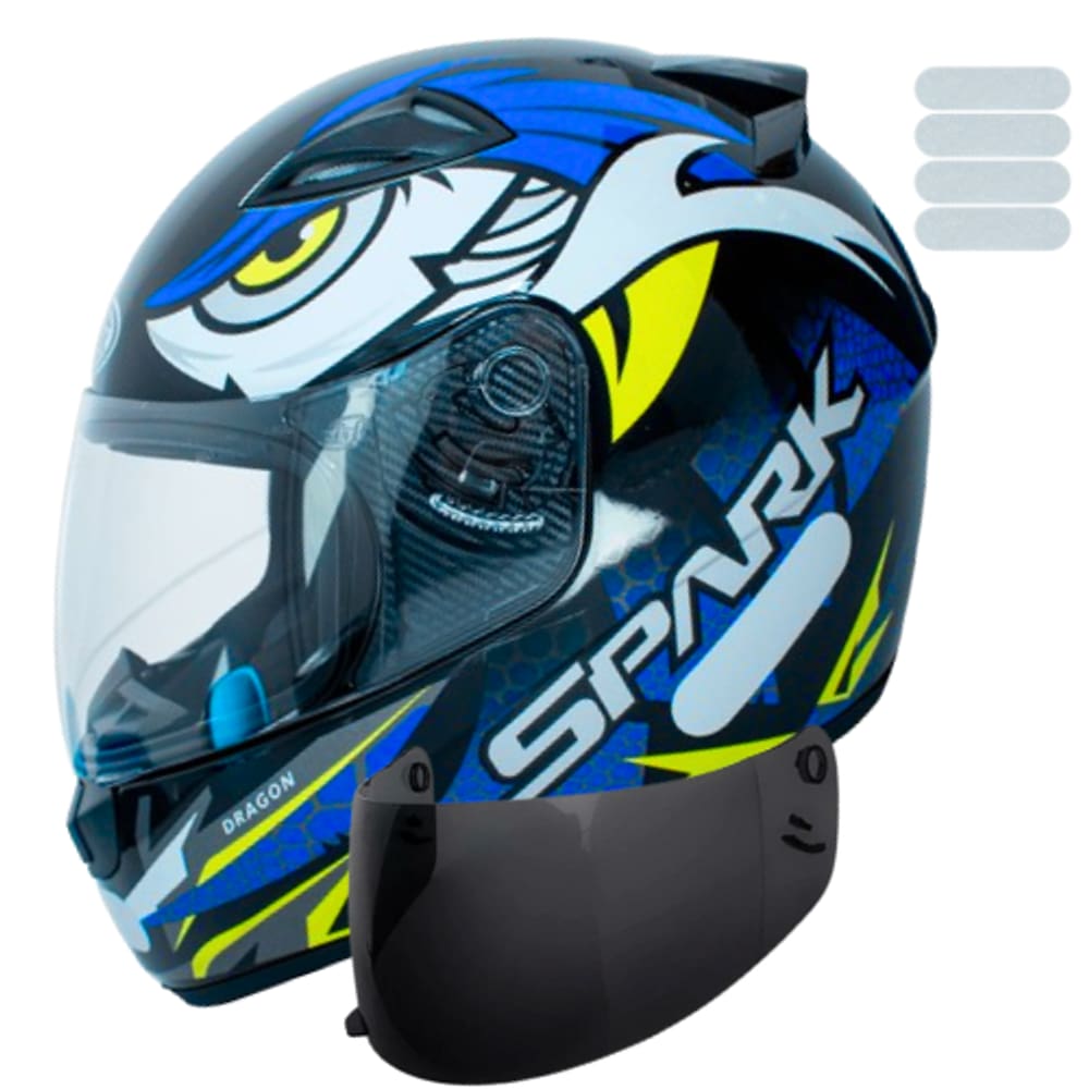 Capacete Dragon Azul Ebf Masculino Com Viseira Fumê e Adesivo Extra