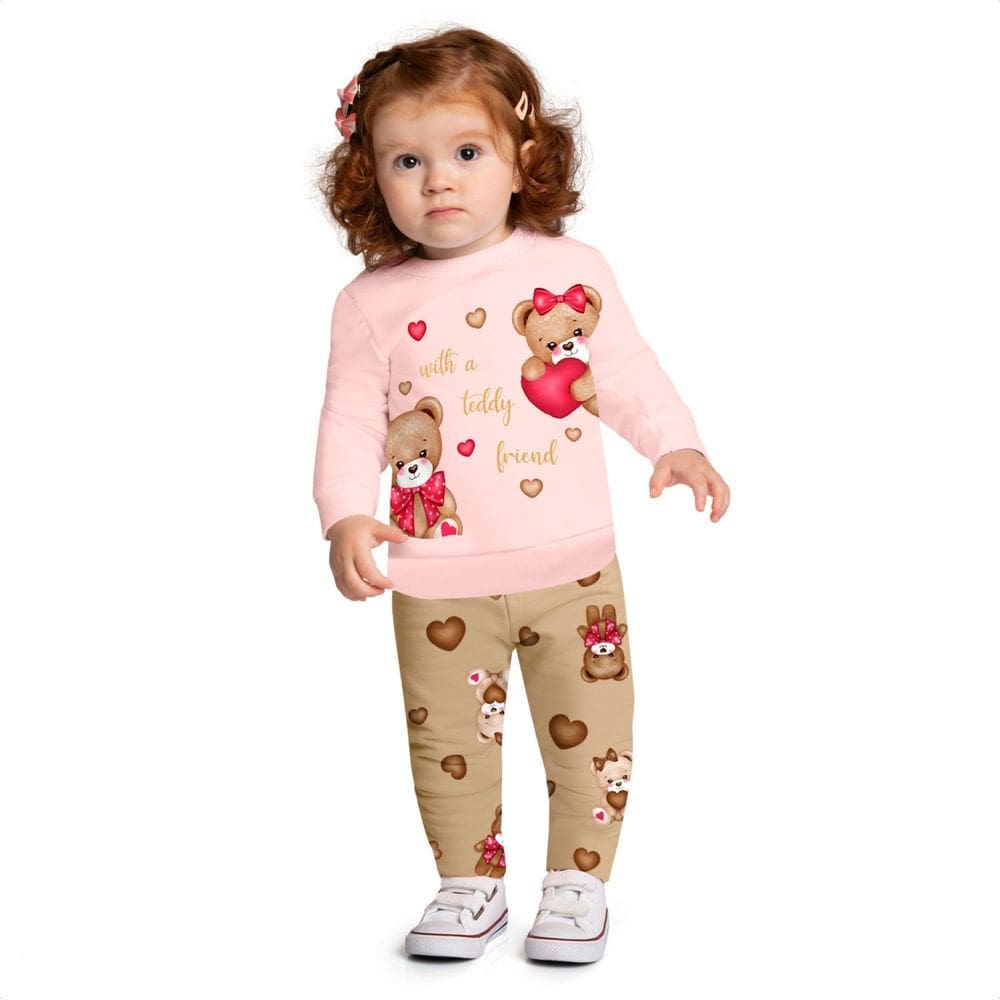Conjunto Infantil Kyly Menina Casaco Rosa Calça Legging Bebê