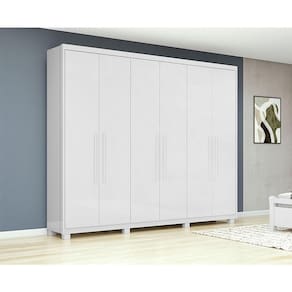 Guarda Roupa Casal Ambiente Áries 6 Portas Branco Brilho com Pés - Lopas