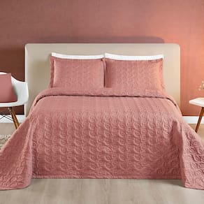 Cobre Leito Queen Agata Bordado 200 Fios 3 Peças - Rose - Micropercal 100% Poliester