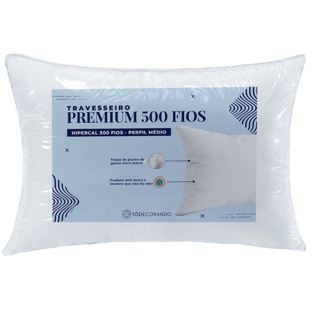 Travesseiro Premium Percal 500 Fios Pluma de Ganso 70cm x 50cm - 1 Unidade