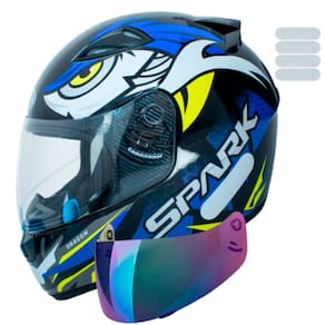 Capacete Moto Fechado Ebf Dragon Azul Mais Viseira Camaleão e Adesivo Extra