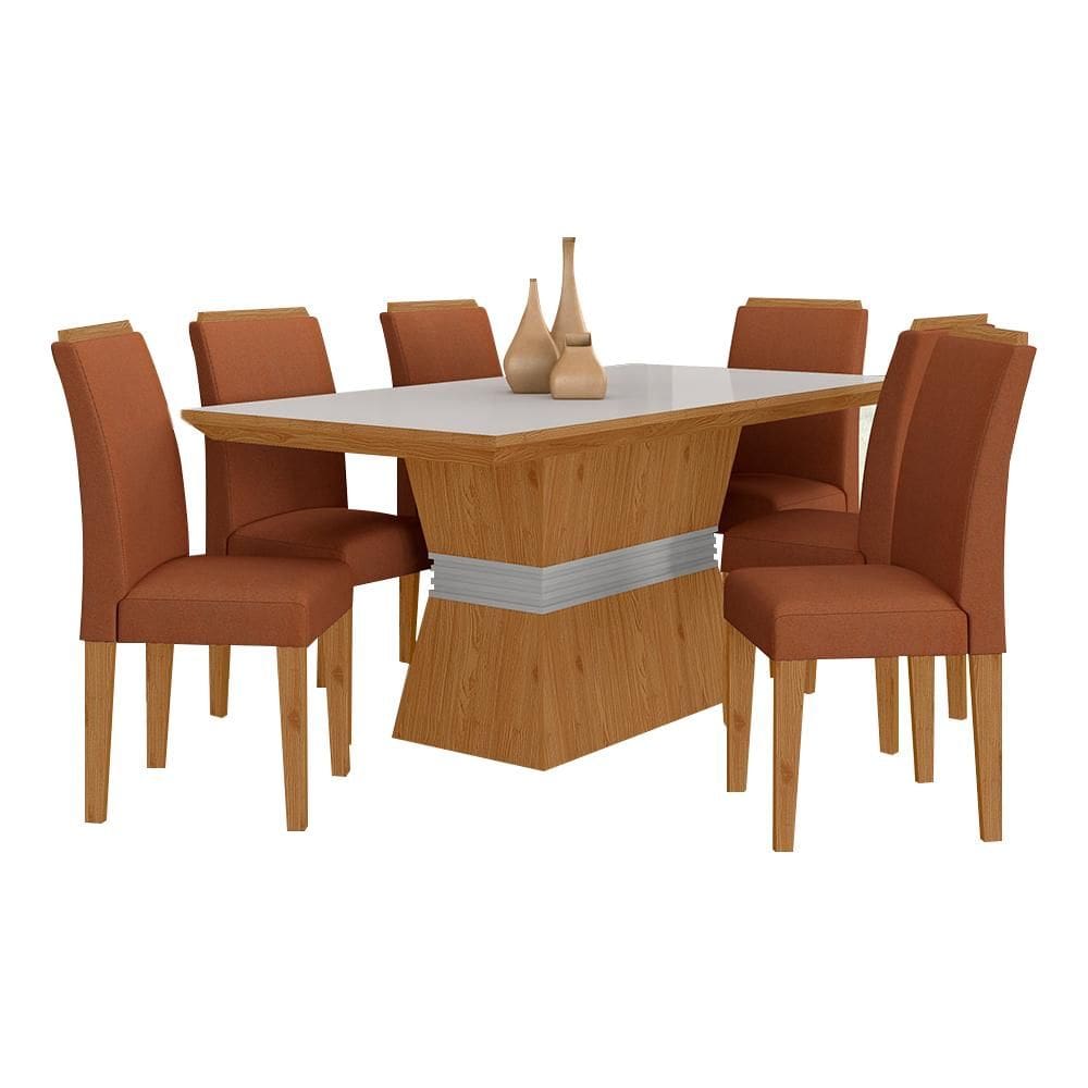 Mesa De Jantar 6 Cadeiras Gênova Cina/off Wh/terrac - Móveis Arapongas