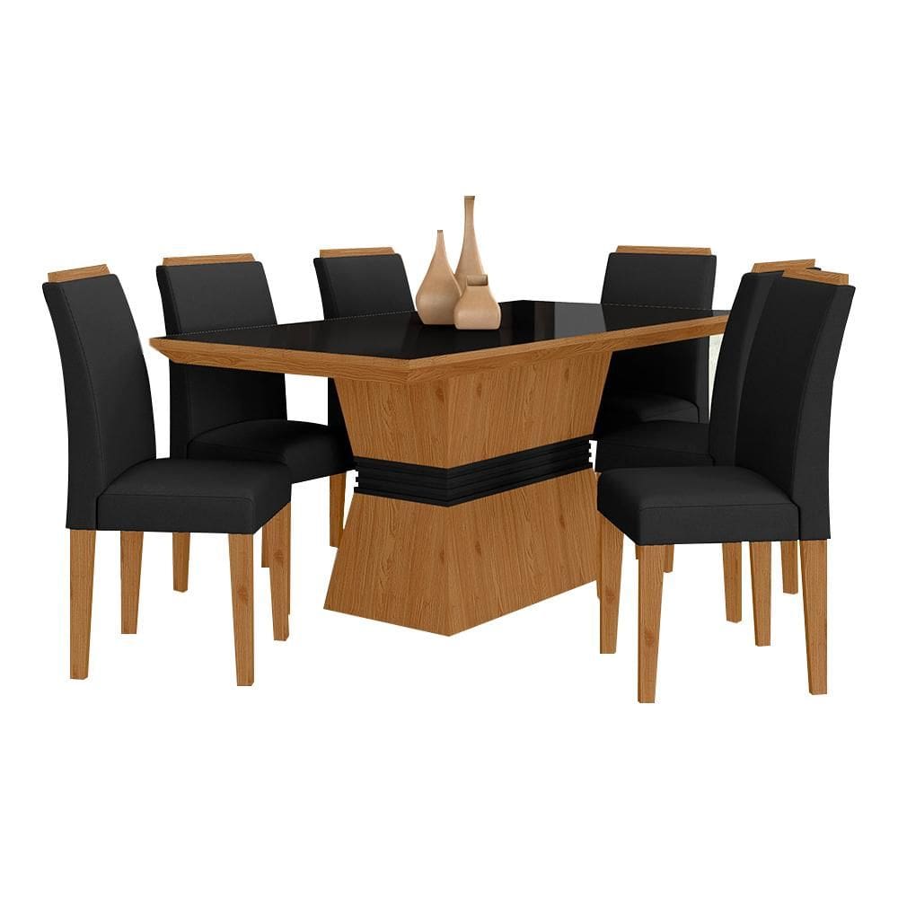Mesa De Jantar 6 Cadeiras Gênova Cinamo/preto/preto - Móveis Arapongas
