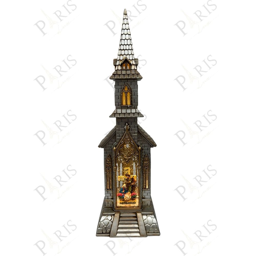 Peça Decorativa Igreja Natalina Sagrada Familia Musical com Led 46cm 14663-PL