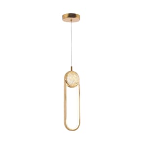 Pendente Oval de Metal Dourado Vidro 35cm Led 17W 3000K Bivolt