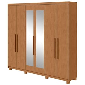 Guarda Roupa Casal Áries 6 Portas Amêndoa Clean com Pés e Espelho - Lopas