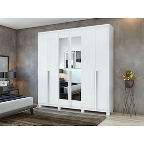 Guarda Roupa Casal Ambiente Alonzo 6 Portas Branco Brilho com Espelho e Pés - Lopas