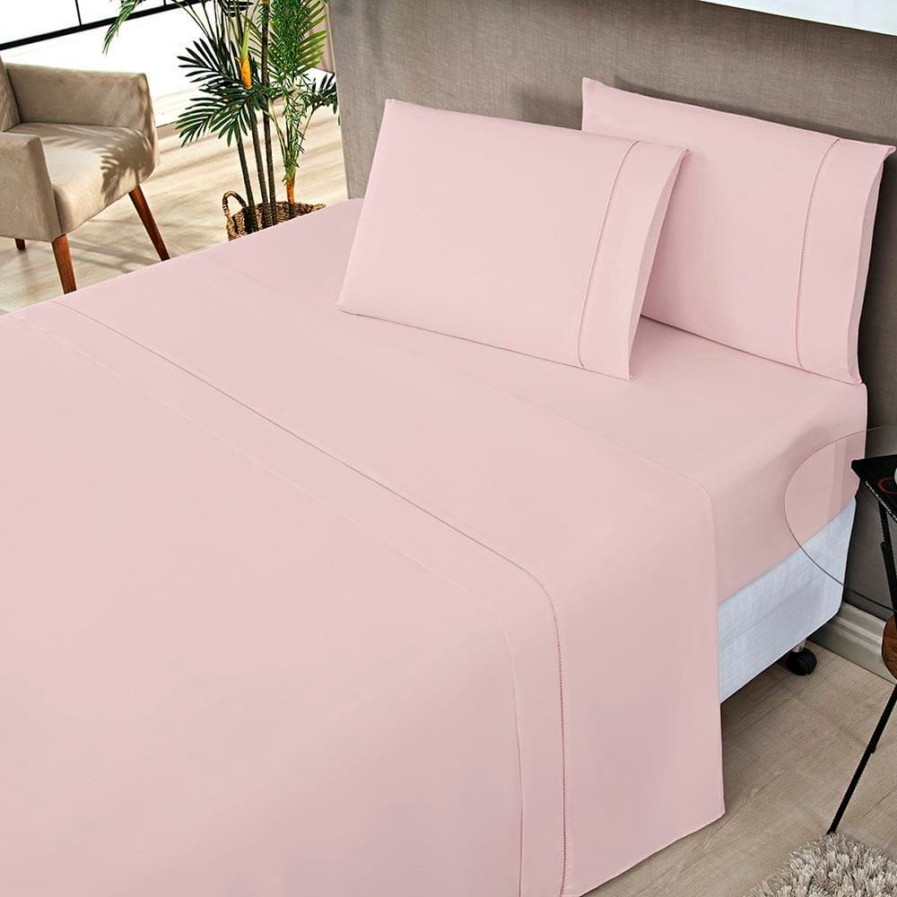 Jogo de Lençol Casal Padrão Elegance 200 Fios 4 Peças - Rosa - 80% algodão 20% poliester