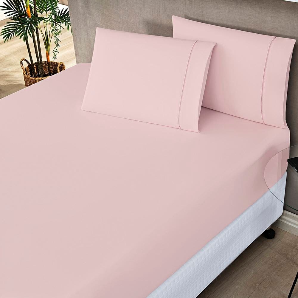 Jogo de Lençol Queen Elegance 200 Fios 3 Peças - Rosa - 80% algodão 20% poliester