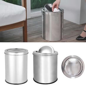 Lixeira Com Tampa Basculante Multiuso Banheiro Cozinha Escritorio Aço Inox 5 litros