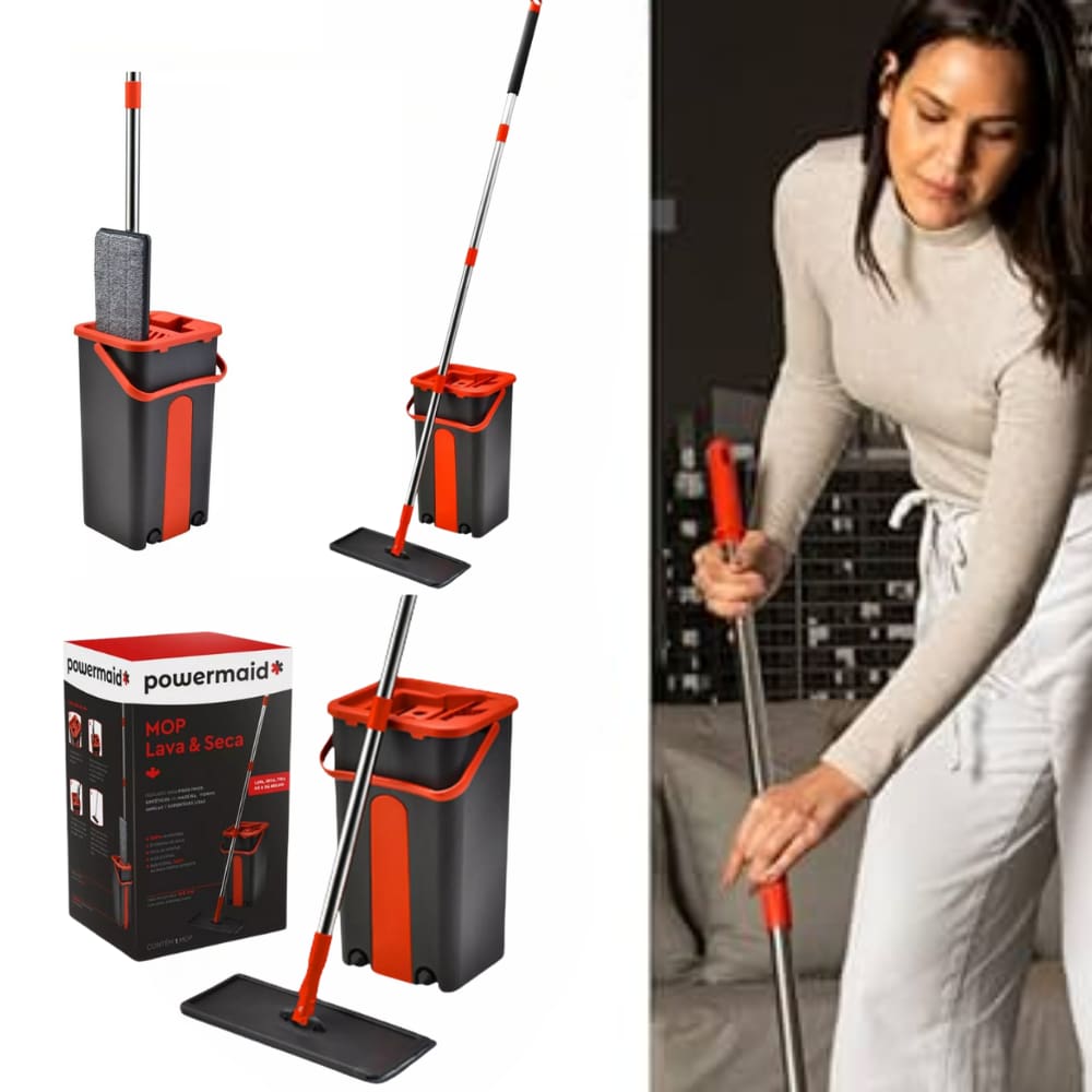 Flat Mop Rodo Esfregão Mágico Lava e Seca Profissional com Balde e 1 Refil