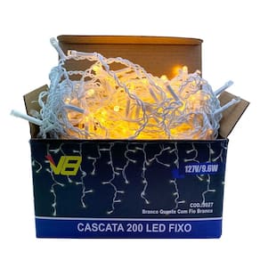 Cascata Natal Pisca Fixo 200 Leds 5m Branco Quente 127V Uso Interno 14739-PL