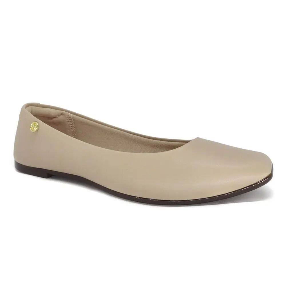 Sapatilha Moleca Casual Minimalista Conforto Bico Quadrado Feminina Bege