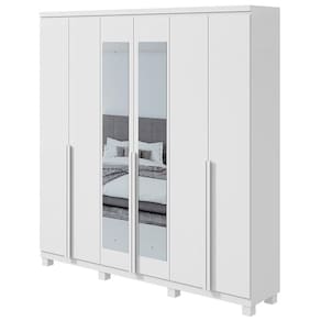 Guarda Roupa Casal Alonzo 6 Portas Branco Brilho com Espelho e Pés - Lopas