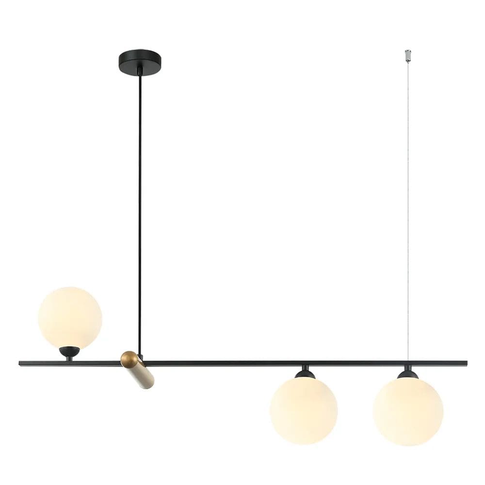 Pendente Bambu Preto e Bronze Globos Brancos 80cm 3G9 HL017SW Bella