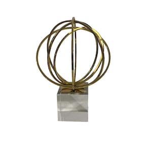 Peça Decorativa Globo Dourado com Base de Vidro 24cm 15047-PL
