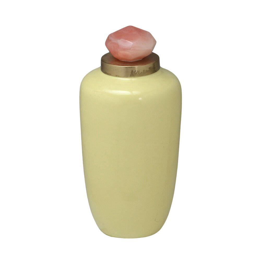 Vaso Potiche Decorativo Amarelo e Rosa 25cm