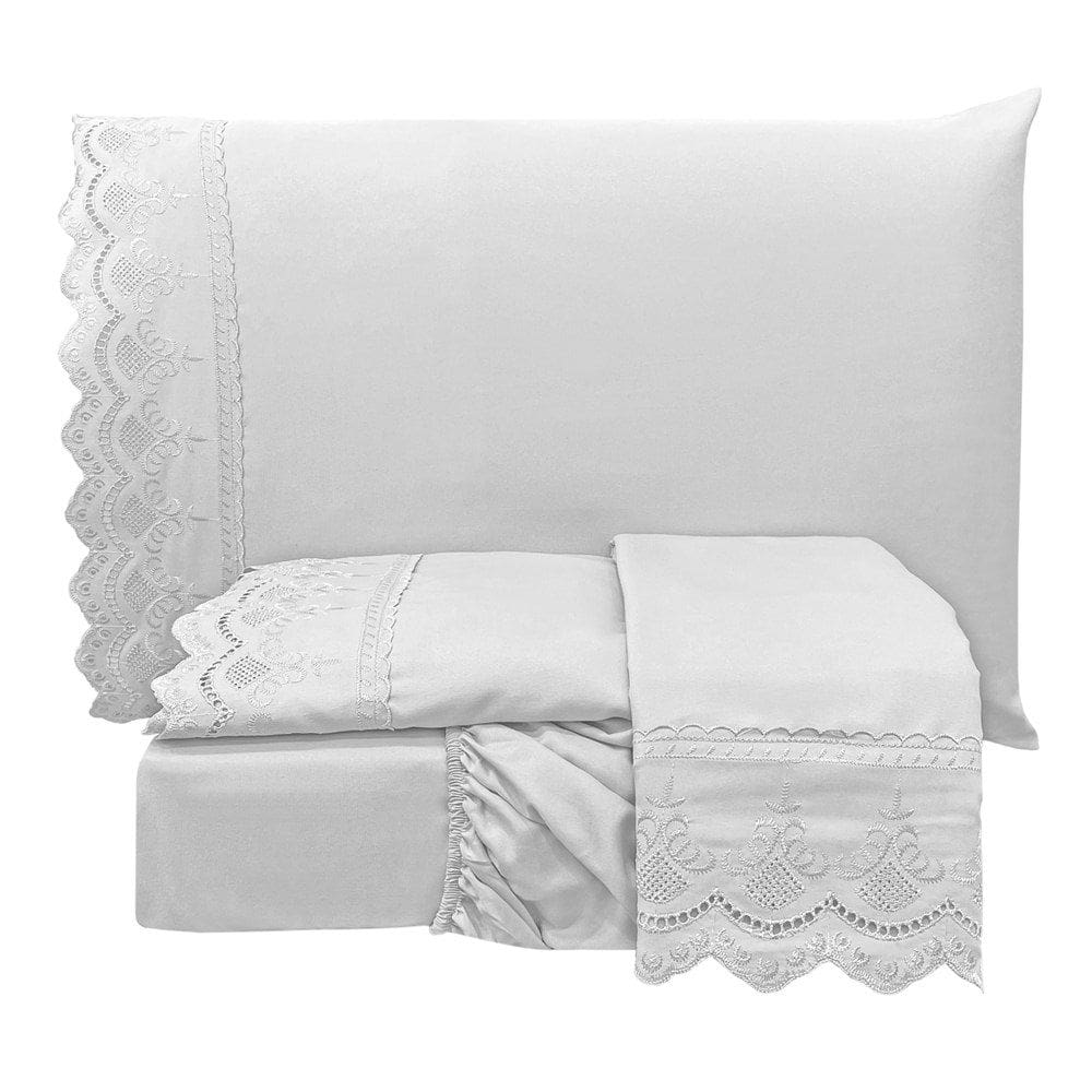 Jogo de Lençol King Lauren 300 Fios 4 Peças - Branco