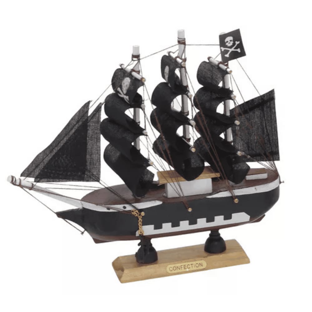 Escultura Decorativo Barco de Madeira 18cm