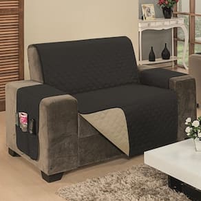 Protetor de Sofá Impermeável Avulso Dupla Face Padrão 3 Lugares Microfibra - Cáqui/preto