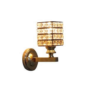 Arandela Metal Dourado e Cristal Quadrada 1E27 15cm