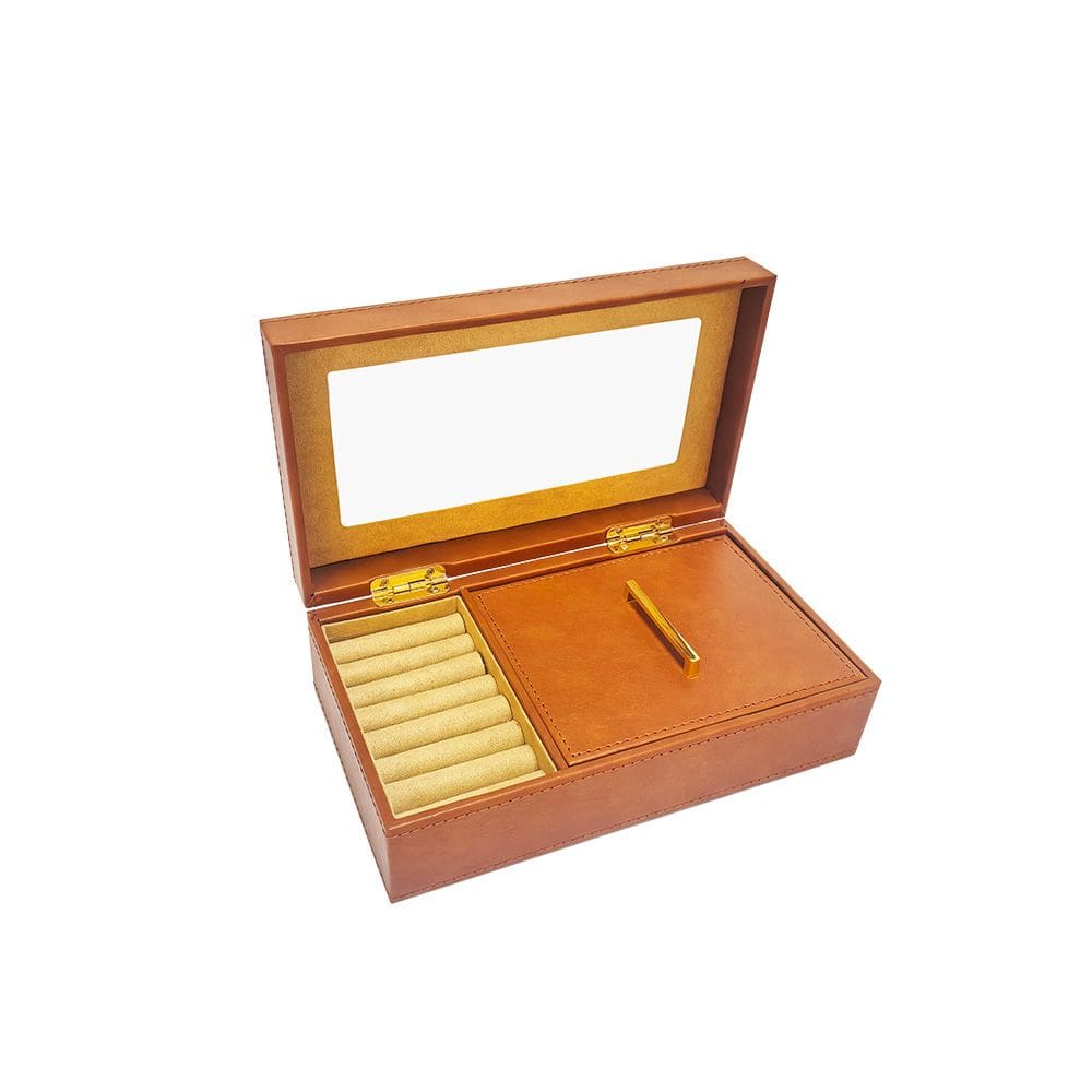 Caixa Porta-Jóias em Couro Sintético Marrom 24cm TH0142 BTC