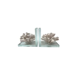 Aparador de Livros Coral em Vidro e Poliresina Branco 14cm AH0632 BTC