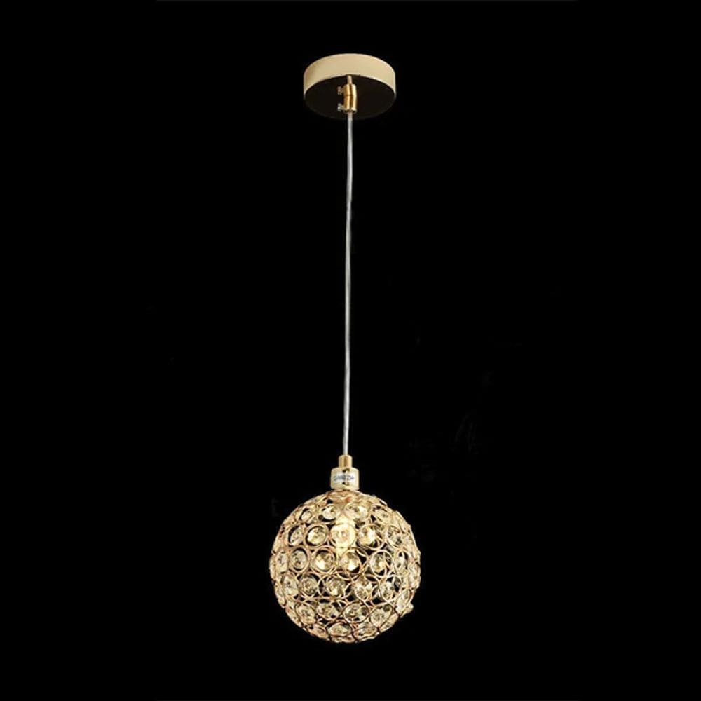 Pendente Globo Metal e Cristal Dourado 1G9 12cm