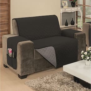 Protetor de Sofá Impermeável Avulso Dupla Face Padrão 2 Lugares Microfibra - Preto/Cinza