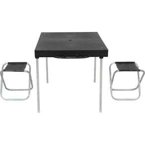 Mesa Dobrável 2 Banquetas Suporta 90kg Portátil Camping Viagem Compacta com Furação Guarda Sol Bel