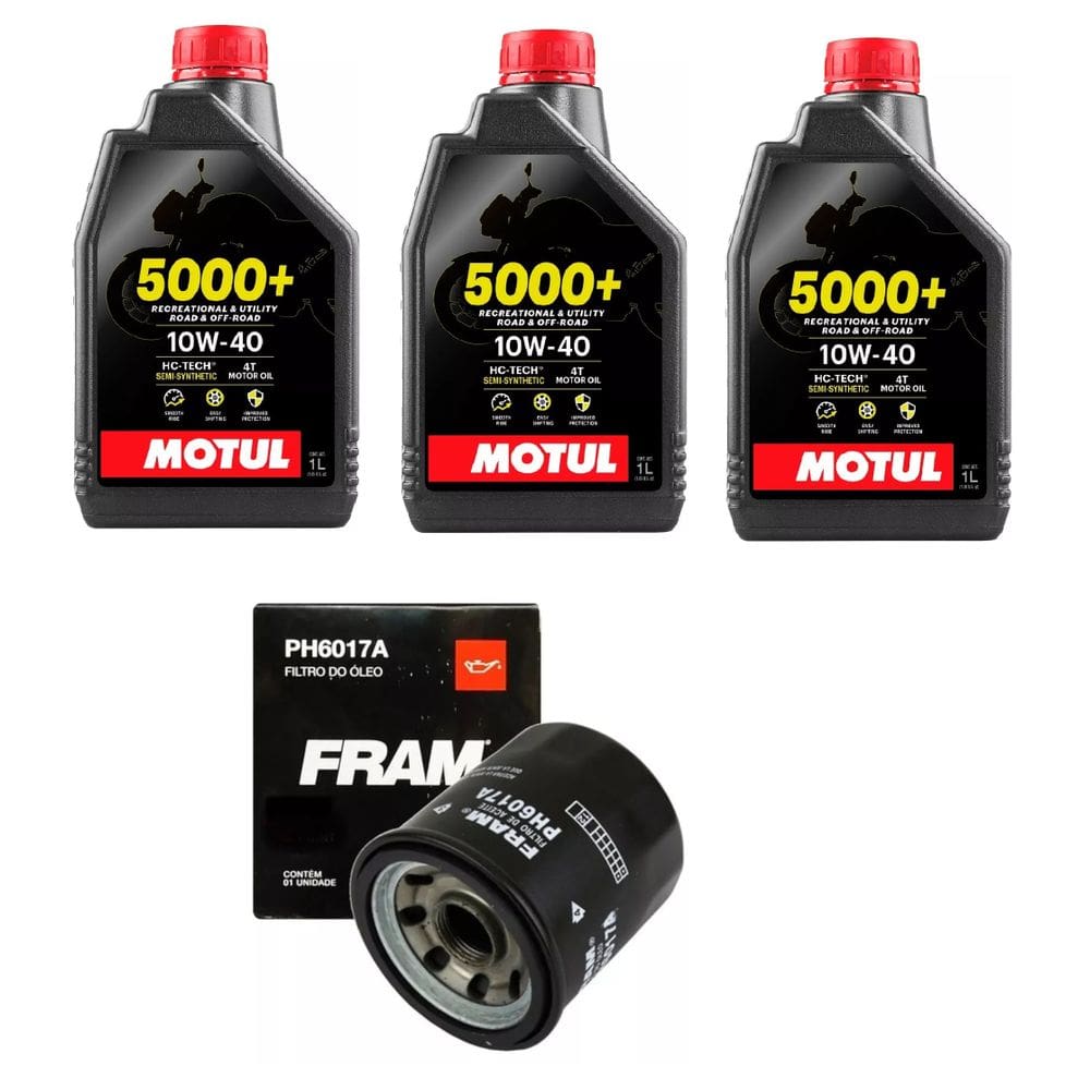 KIT TROCA ÓLEO XJ6 R3 MT03 MT07 MT09 3x MOTUL 5000+ JASO MA2 10W-40 4T 1L Semi-sintético + 1 FILTRO FRAM PH6017A