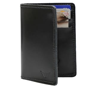 Carteira Masculina Porta Cartões Em Couro Preto Liso