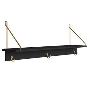 Cabideiro Com Prateleira Oslo Artesano 90 Cm Largura Mdp Nero Suporte Metálico Dourado