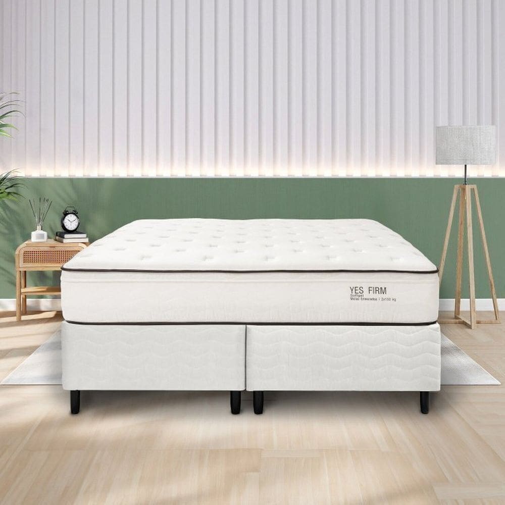 Cama Box Queen YesCasa Firm 158x198x31cm Yescasa Bege/Branco