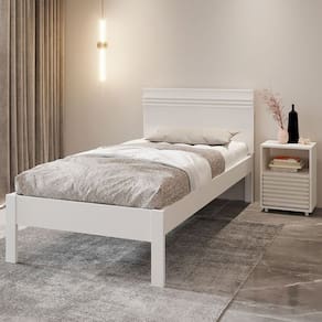 Conjunto Cama Solteiro com 1 Mesa de Cabeceira Branco