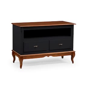 Rack para Sala com Pés Luis XV 2 Gavetas e Nicho 60502 Linz Móveis - Preto/Imbuia Glazer