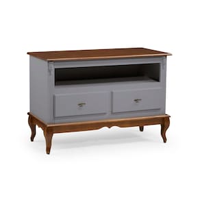 Rack para Sala com Pés Luis XV 2 Gavetas e Nicho 60502 Linz Móveis - Cinza/Imbuia Glazer