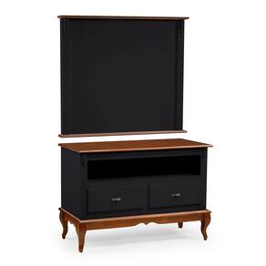 Rack com Painel para Sala 120cm Pés Luis XV 2 Gavetas e Nicho Linz Móveis - Preto/Imbuia Glazer