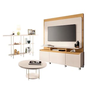 Estante Home Theater Quantum Off White Cinamomo e Aparador Infinity e Mesa de Centro Sky Off White - HB Móveis