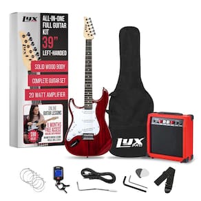 Guitarra elétrica LyxPro Left Hand 39" com kit inicial vermelho