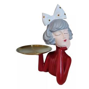 Figura Decorativa Boneca com Bandeja Em Resina 24x18x32cm Wolff