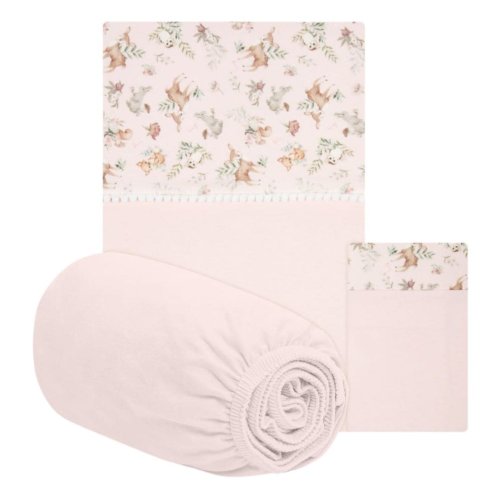 Jogo de Lençol de Berço Americano 3 Pçs Floresta Rosa-Hug