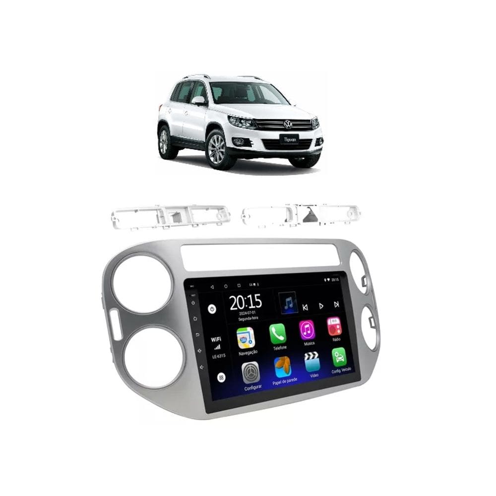 Kit Multimídia Tiguan 2011 / 2017 Mold Prata 9 Pol Android Carplay 2/32GB - 915BR ROADSTAR