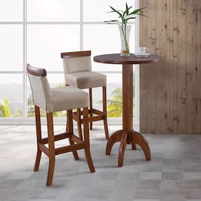 Kit Banquetas Alta Diamantina com Mesa Bistrô em Madeira Maciça Imbuia Linho Bege M58 RMI