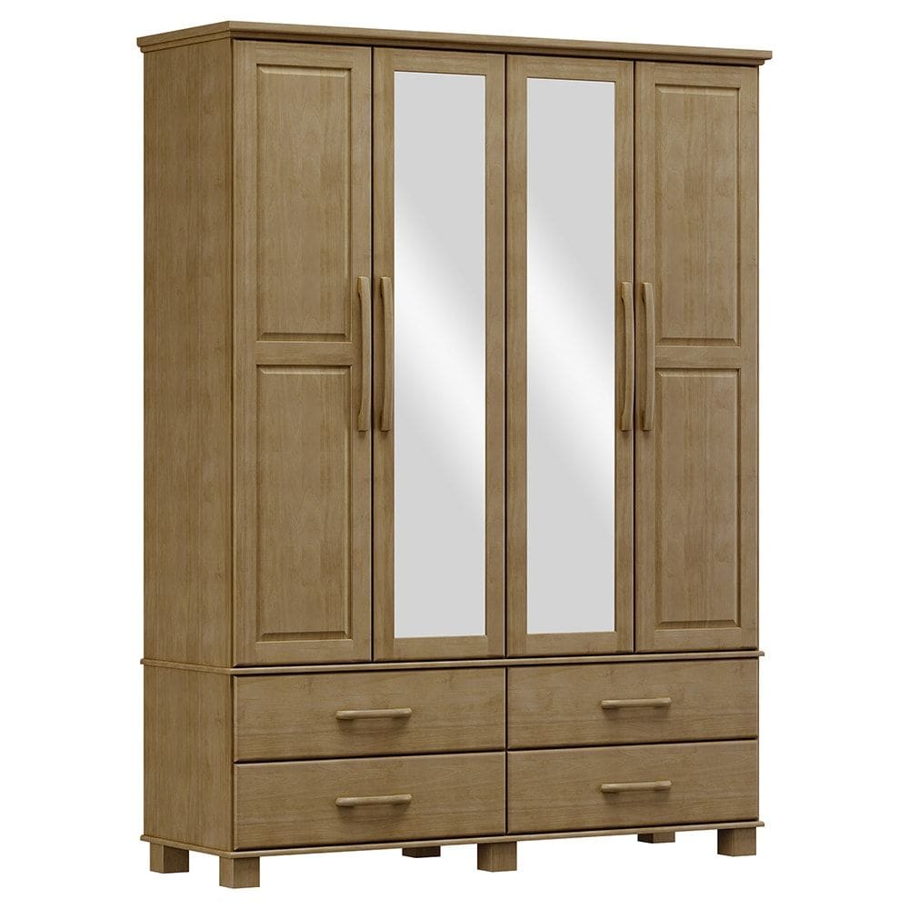 Guarda Roupa 4P 4G Espelho Madeira Maciça 168 cm 2252 Freijo Milani Store