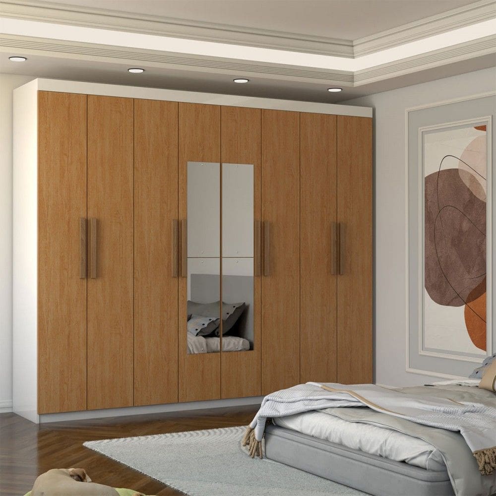 Guarda-Roupa Casal Nirvana 8 Portas 4gavetas com Espelho Branco/Cinamomo - Panorama Móveis