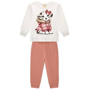 Conjunto Kyly Moletom Menina Off White e Rosa Antigo Infantil